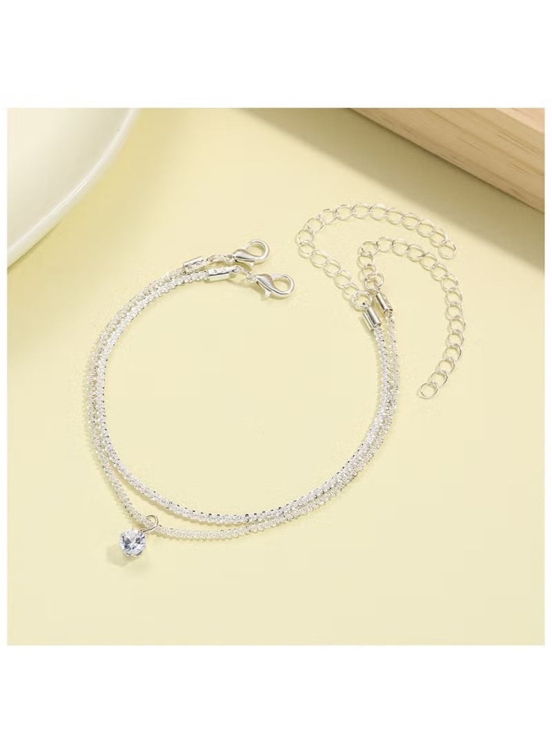 Huitich Elegant Silver Crystal Anklet 2-Piece Set – Sparkling Zircon Charm Anklets for Women  - Image 5