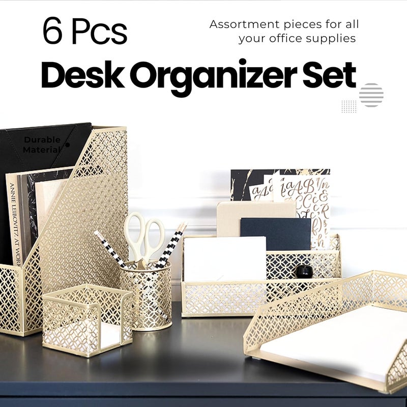 Blu Monaco 5 Piece Cute Gold Desk Organizer Set - Stylish Office Accessories - Image 3