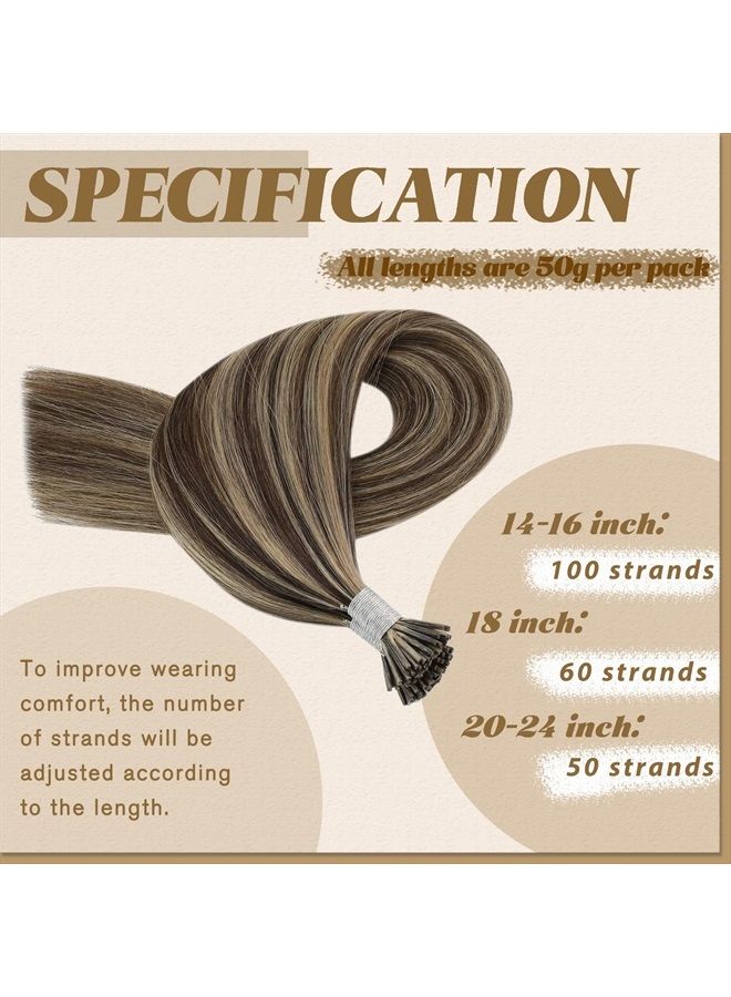 YoungSee Itip Human Hair Extensions Dark Brown Highlight with Blonde Itip Hair Extensions Human Hair Keratin Hair Extensions 16 Inch Cold Fusion I Tip Hair Extensions 100 strands 50g - Image 4