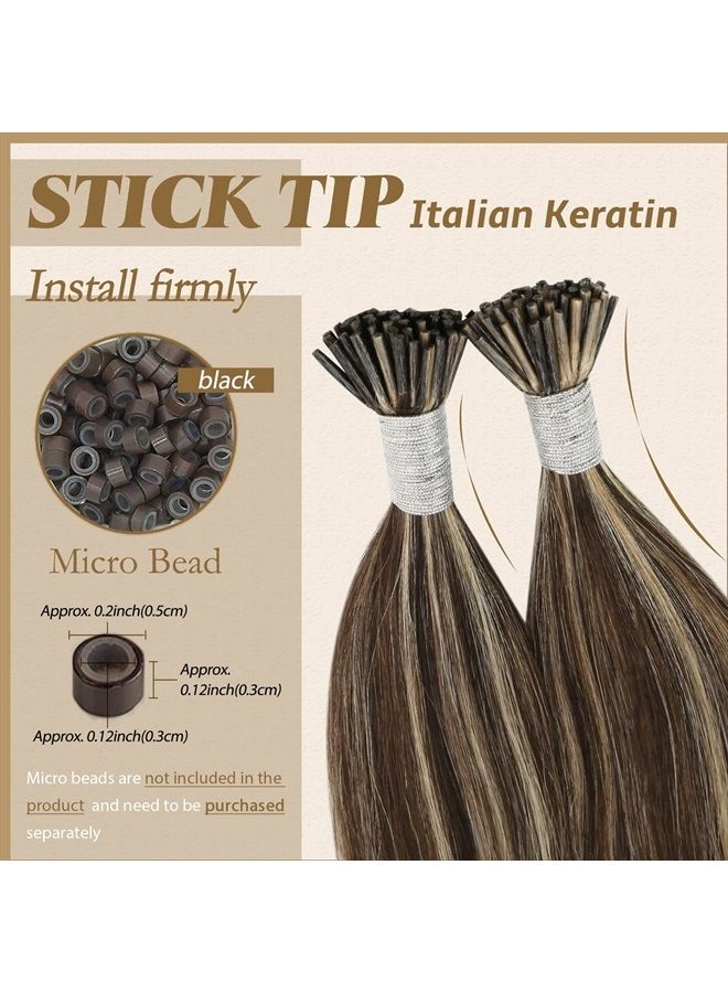 YoungSee Itip Human Hair Extensions Dark Brown Highlight with Blonde Itip Hair Extensions Human Hair Keratin Hair Extensions 16 Inch Cold Fusion I Tip Hair Extensions 100 strands 50g - Image 3
