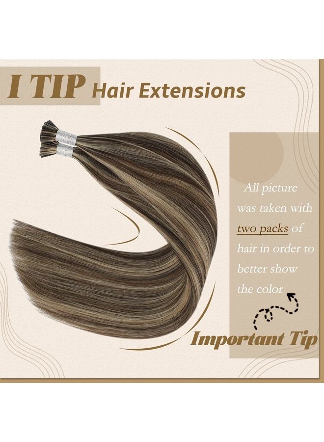 YoungSee Itip Human Hair Extensions Dark Brown Highlight with Blonde Itip Hair Extensions Human Hair Keratin Hair Extensions 16 Inch Cold Fusion I Tip Hair Extensions 100 strands 50g - Image 2