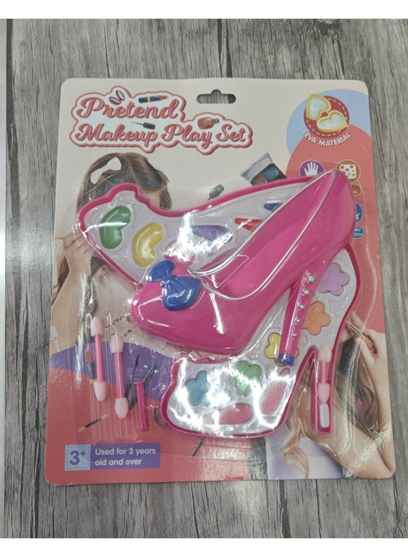 لعبه طقم مكياج بنات لعبه للتقليد والتمثيل، شنطة/شنطه ميك اب على شكل كعب/جزمه شيك للتخزين والحمل، مجموعه ميكاب/ميك اب/مكياج مع باليت ظلال وفرش/فرشه توزيع واسفنج، لعبه تجميل وتعليم وتنمية مهارات للبنات للبيت والحفلات وهديه للأطفال 3 سنين+