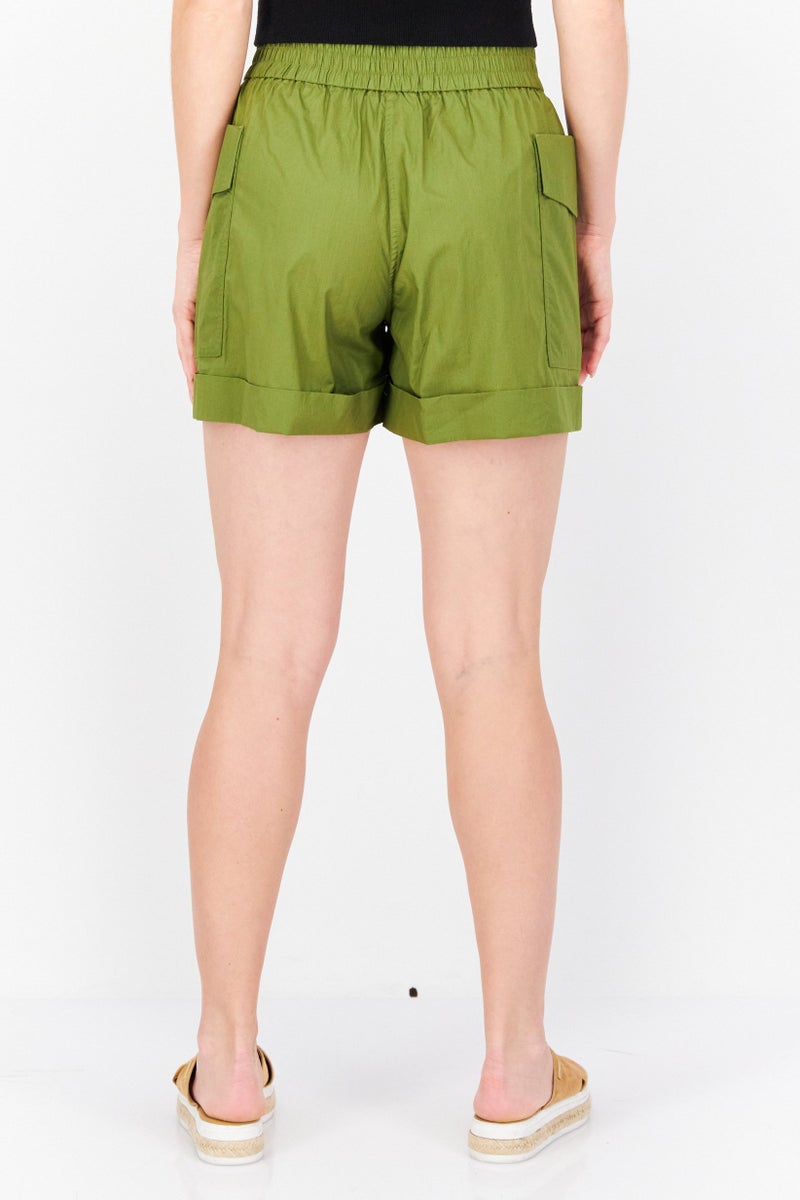 Aigle Women 2 Pocket Side Plain Shorts, Olive - Image 3