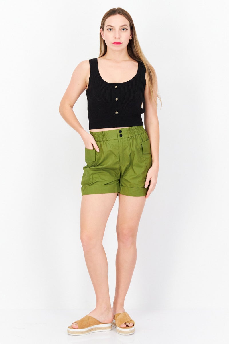 Aigle Women 2 Pocket Side Plain Shorts, Olive - Image 4