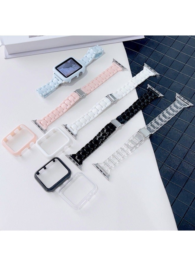 Loquat Applicable To For Applewatch Strap For Apple 4/5/6/7/8/SE Small Man Waist Transparent Three Strain Strap Case Suit-Color:light Blue Case-Exterior Dimension:42mm  - Image 2