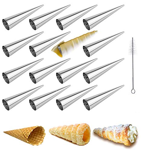 EUICAE Cream Horn Molds 5-inch Large Size Cream Horn Forms Pack of 16 - Image 1