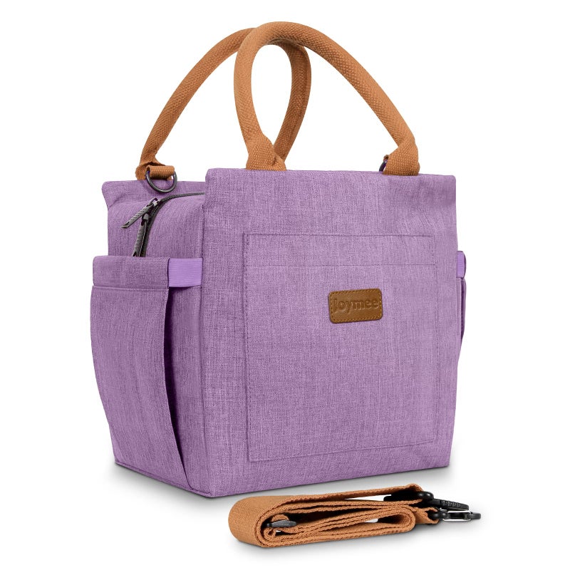 Joymee Lunch Bag Women Insulated Lunch Box with Adjustable Shoulder Strap Large Reusable Leakproof Spacious Cooler Tote for Women Men Adult with Bottle Holder and Side Pockets  Purple