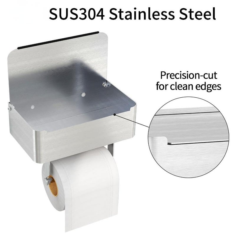 JUYSON Toilet Paper Holder with Shelf Brushed Nickel, Flushable Wipes Dispenser Fits for Bathroom Wipe Storage, Keep Your Wipes Hidden Out of Sight - SUS304 Stainless Steel Wall Mount Organizer - Image 2