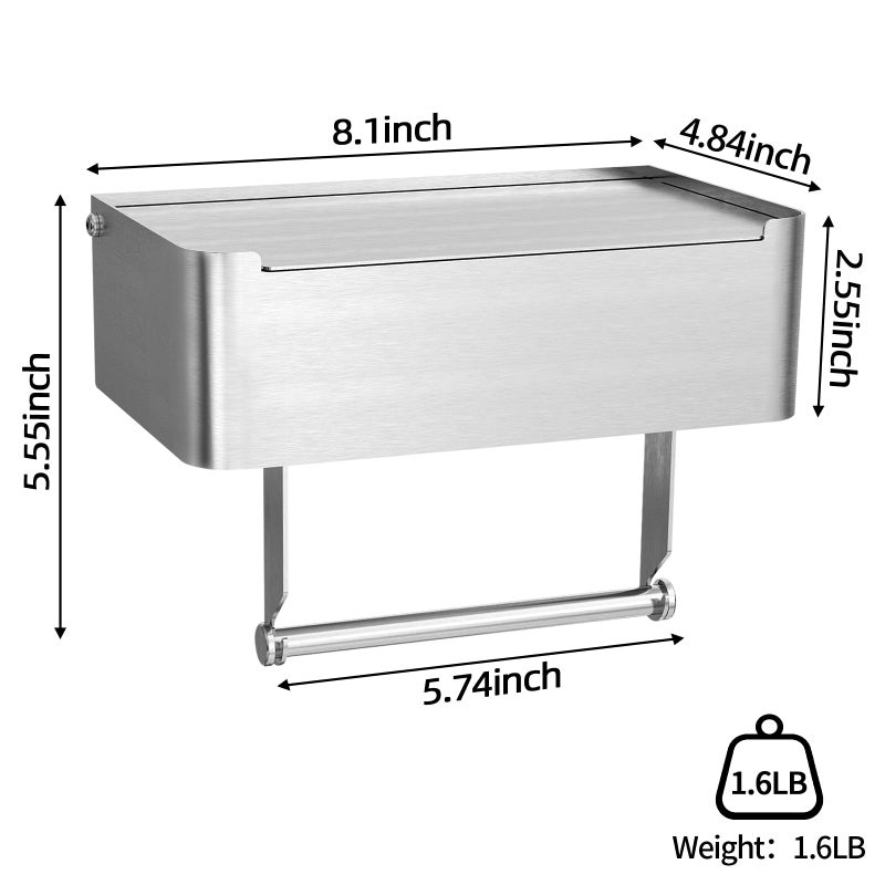 JUYSON Toilet Paper Holder with Shelf Brushed Nickel, Flushable Wipes Dispenser Fits for Bathroom Wipe Storage, Keep Your Wipes Hidden Out of Sight - SUS304 Stainless Steel Wall Mount Organizer - Image 3