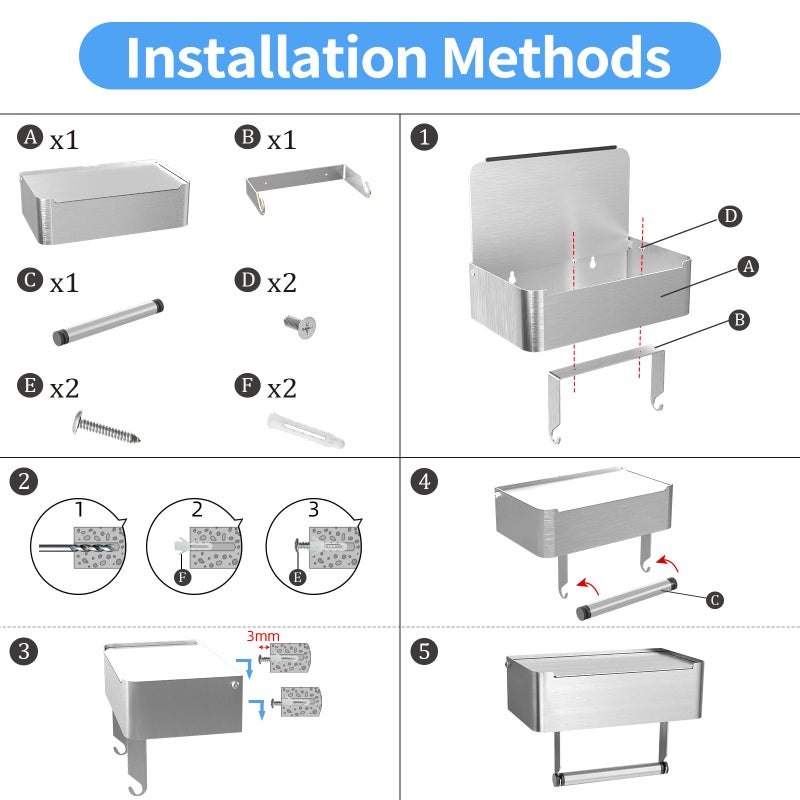 JUYSON Toilet Paper Holder with Shelf Brushed Nickel, Flushable Wipes Dispenser Fits for Bathroom Wipe Storage, Keep Your Wipes Hidden Out of Sight - SUS304 Stainless Steel Wall Mount Organizer - Image 4