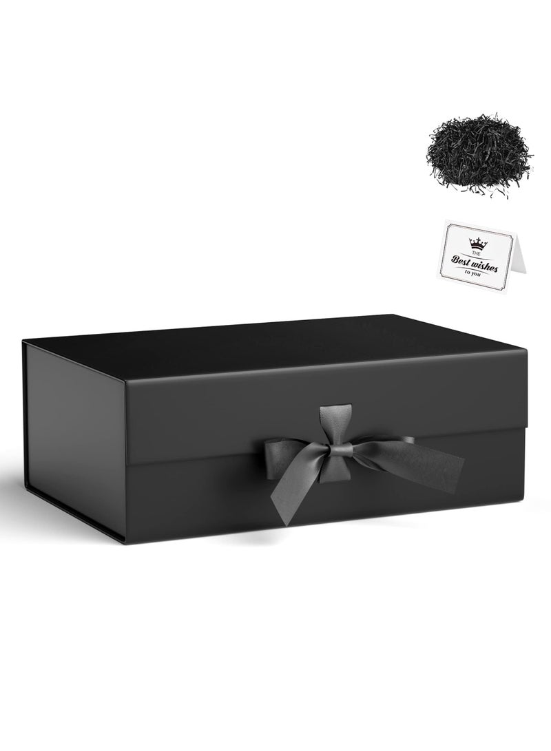 Black Gift Box with Lid, 8.66x6.3x3.2 Inches, with Ribbon and Magnetic Closure (1 Pack)