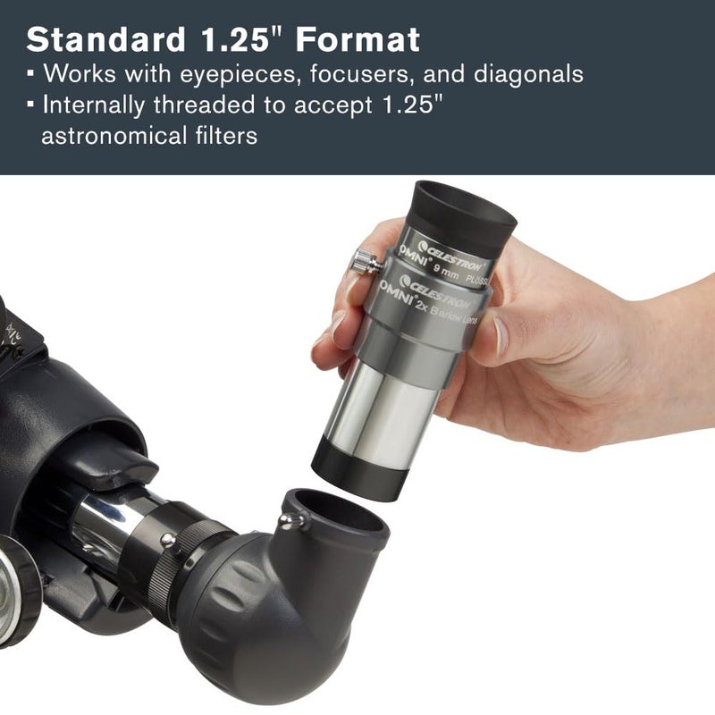 Celestron 93326 Omni Barlow Lens, Silver, 2 x 1.25 Inch - Image 1