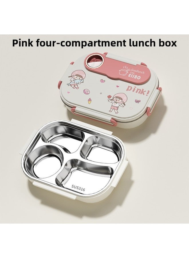 Cute Cartoon Children's Stainless Steel Compartment Lunch Box Student Handbag Office Worker Lunch Bag Insulation Box With Tableware-Specification:Pink Cartoon  - Image 1