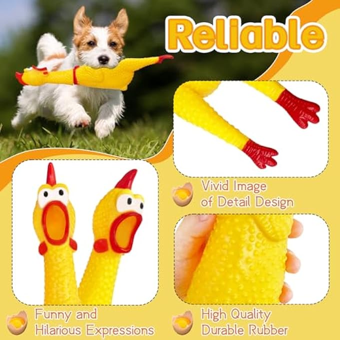 Xeehwb Rubber Chicken,12 Inch Yellow Screaming Chicken Dog Toys,Squeeze Squawking Chickens,Prank Noise Maker Dog Toys for Silly Novelty Party Favors,Family Games - Image 3