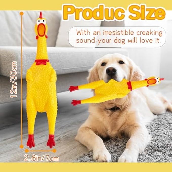 Xeehwb Rubber Chicken,12 Inch Yellow Screaming Chicken Dog Toys,Squeeze Squawking Chickens,Prank Noise Maker Dog Toys for Silly Novelty Party Favors,Family Games - Image 2