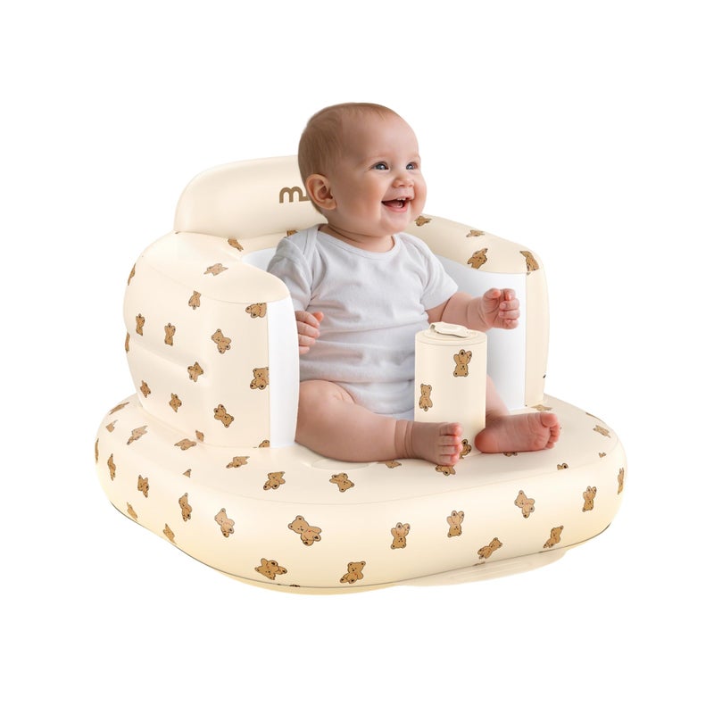 Mink Inflatable Baby Seat for Babies 3+ Months,Infant Floor Seats for Sitting Up,Portable Blow Up Baby Chair with Built in Air Pump, Ideal for Sitting Up and Learning to Play (Bear Cub) - Image 1