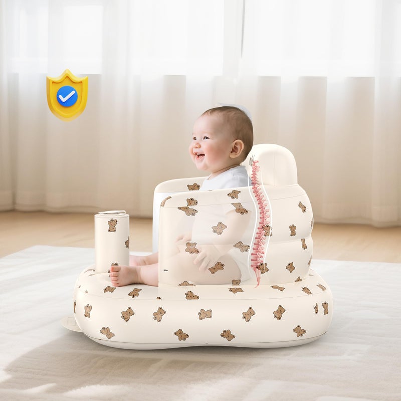 Mink Inflatable Baby Seat for Babies 3+ Months,Infant Floor Seats for Sitting Up,Portable Blow Up Baby Chair with Built in Air Pump, Ideal for Sitting Up and Learning to Play (Bear Cub) - Image 4