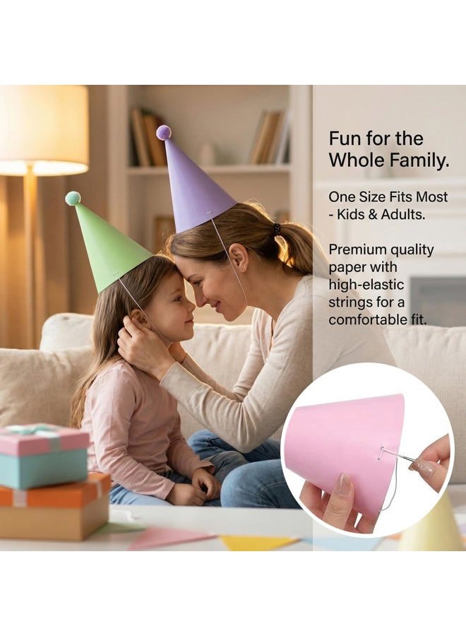 QZV 24 Pack Birthday Party Hats,8 Colors Cone Party Hat for Kids Adults Pets, Pastel Paper Hats for Birthday, Baby Shower, Anniversary, Housewarming Party - Image 5