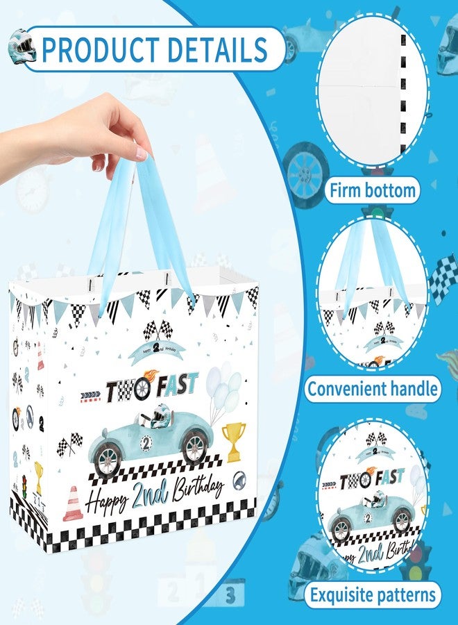 EoBeCy Two Fast Happy 2nd Birthday Gift Bags for Boys, Blue Racing Gift Bag with Handles, Tissue Paper and Greeting Card, Race Car Wrapping Paper for 2 Year Old Birthday Party Favor Supplies - Image 4