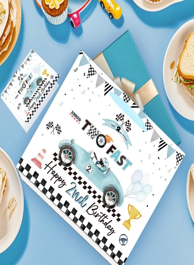 EoBeCy Two Fast Happy 2nd Birthday Gift Bags for Boys, Blue Racing Gift Bag with Handles, Tissue Paper and Greeting Card, Race Car Wrapping Paper for 2 Year Old Birthday Party Favor Supplies - Image 2