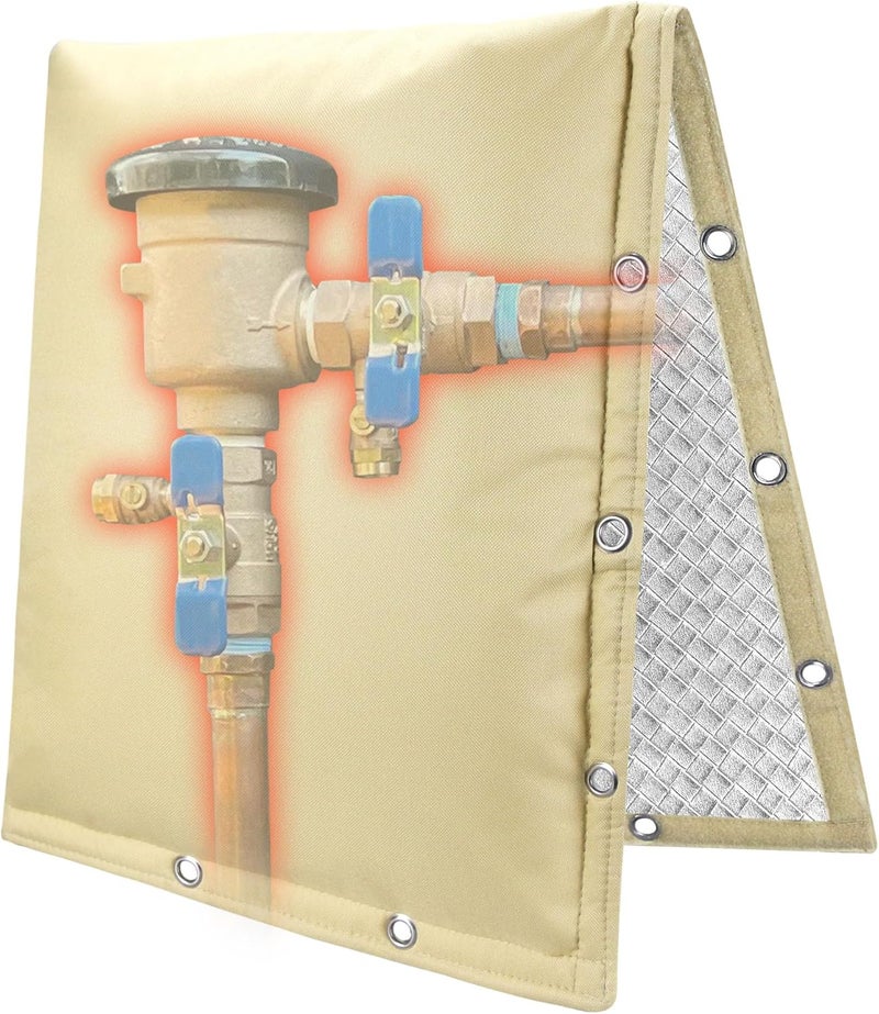 Haoall 2-Way Opening Backflow Preventer Insulation Cover 5°F,Sprinkler Cover for Outside,5 Layers Waterproof 600D Sprinkler Valve Well Pump Cover for Winter Freeze Protection 16" W x 20" H, Khaki - Image 1