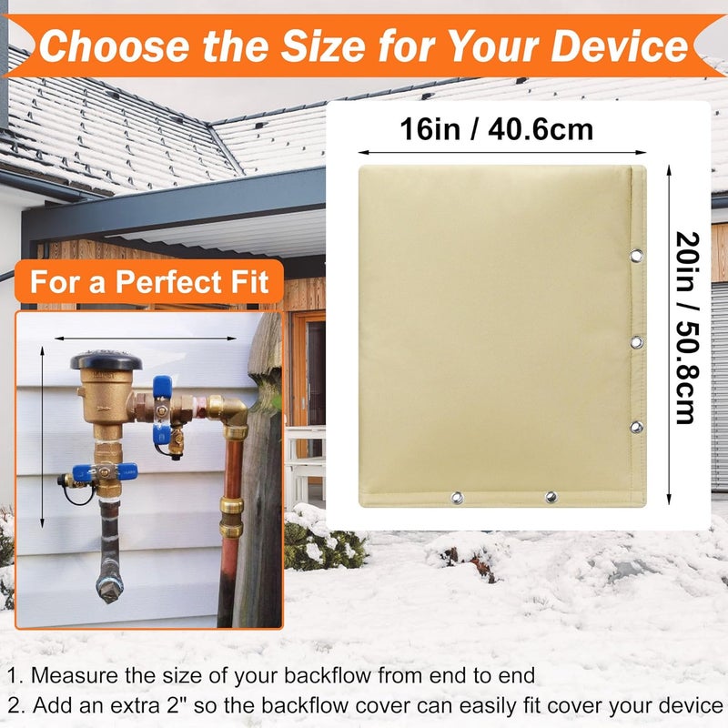 Haoall 2-Way Opening Backflow Preventer Insulation Cover 5°F,Sprinkler Cover for Outside,5 Layers Waterproof 600D Sprinkler Valve Well Pump Cover for Winter Freeze Protection 16" W x 20" H, Khaki - Image 3