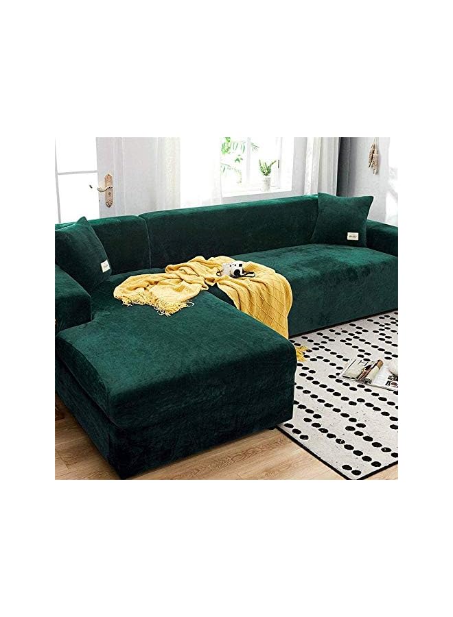jaexest Velvet Plush Sofa Cover, Skid Resistance Stretch Sofa Cover Slipcover Soft Thick Sofa Protector for L-shape Sectional Couch (Dark Green,3 Seater(75-91")) - Image 1