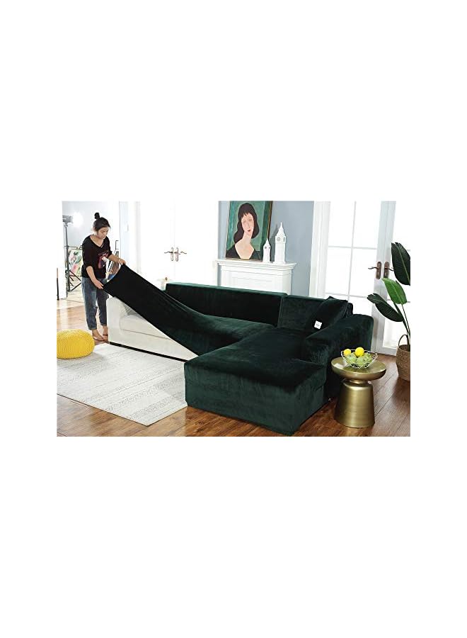 jaexest Velvet Plush Sofa Cover, Skid Resistance Stretch Sofa Cover Slipcover Soft Thick Sofa Protector for L-shape Sectional Couch (Dark Green,3 Seater(75-91")) - Image 4