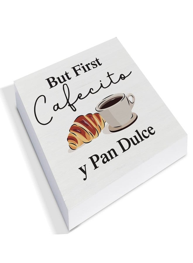 YIDOU Country But First Cafecito Y Pan Dulce Wood Box Sign Decor Desk Sign Coffee Bar Wooden Box Block Sign Rustic Home Kitchen Shelf Tabletop Wall Decoration - Image 2