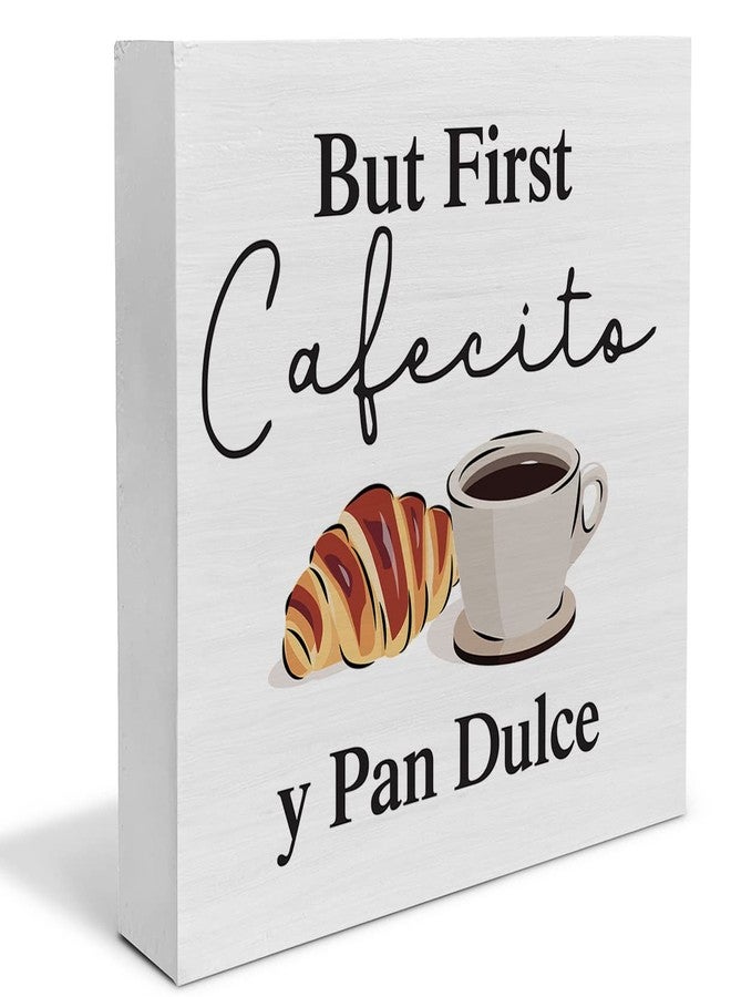 YIDOU Country But First Cafecito Y Pan Dulce Wood Box Sign Decor Desk Sign Coffee Bar Wooden Box Block Sign Rustic Home Kitchen Shelf Tabletop Wall Decoration - Image 1