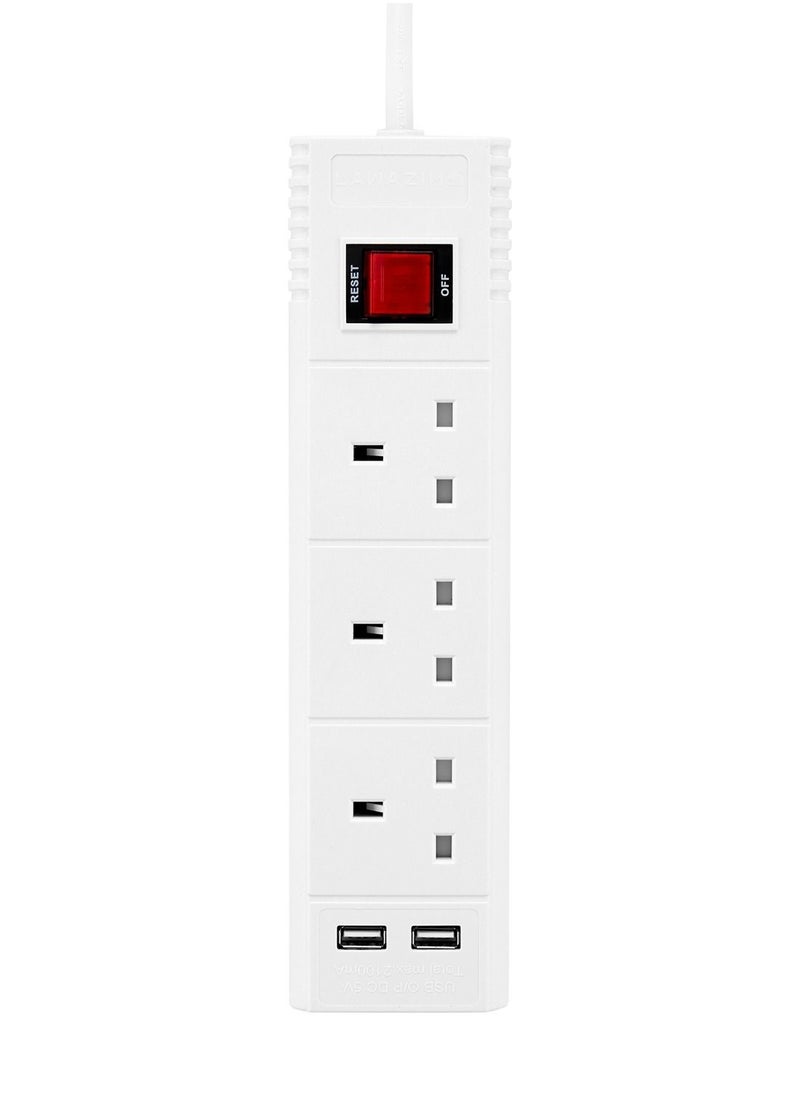 LAWAZIM - Heavy duty 3 Way Extension Cable with on/off buttons & 2 USB Port | 5 Meters | 2990W - Image 1