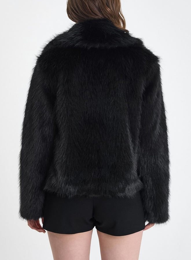 Yimoon Womens Faux Fur Coat Fluffy Jacket Long Sleeve Lapel Furry Warm Winter Shaggy Parka Short Coat with Pockets, Black, M - Image 3