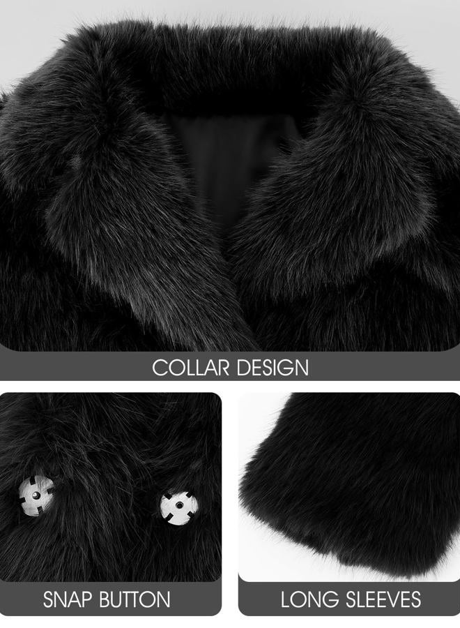 Yimoon Womens Faux Fur Coat Fluffy Jacket Long Sleeve Lapel Furry Warm Winter Shaggy Parka Short Coat with Pockets, Black, M - Image 5