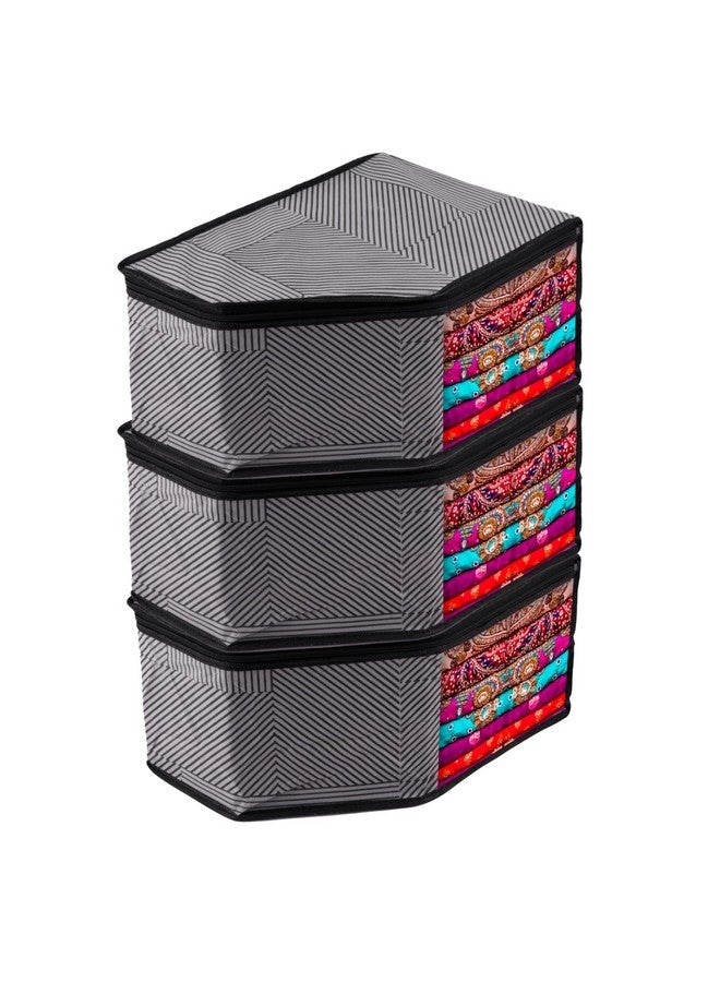 Kuber Industries Pack of 3 Blouse Cover Bags for Storage | Dress Organizer for Wardrobe | Cloth Packing Bags with Zip | Lining-Design Clothes Cover | Gray - Image 1