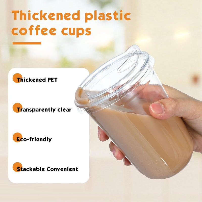 Baderke 50 Pcs Round Bottom Plastic Cups with Sip Lids Clear Disposable Iced Coffee Cups for Smoothie Cold Beverage Coffee Shops and Party Catering(16 oz,Clear) - Image 3