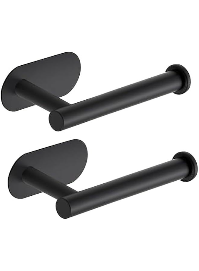 Beauenty 2PC Toilet Paper Holder Wall Mounted Toilet Roll Holder Black Paper Roll Holder Stand,Toilet Paper Holder For Mega Rolls,Self Adhesive Tissue Holder for Bathroom Kitchen Living Room - Image 1