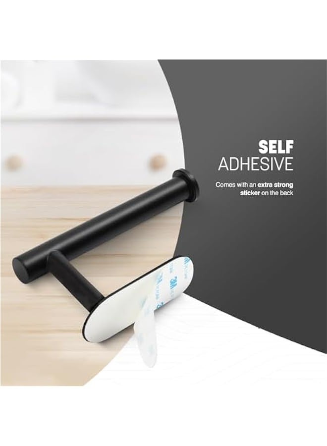Beauenty 2PC Toilet Paper Holder Wall Mounted Toilet Roll Holder Black Paper Roll Holder Stand,Toilet Paper Holder For Mega Rolls,Self Adhesive Tissue Holder for Bathroom Kitchen Living Room - Image 3