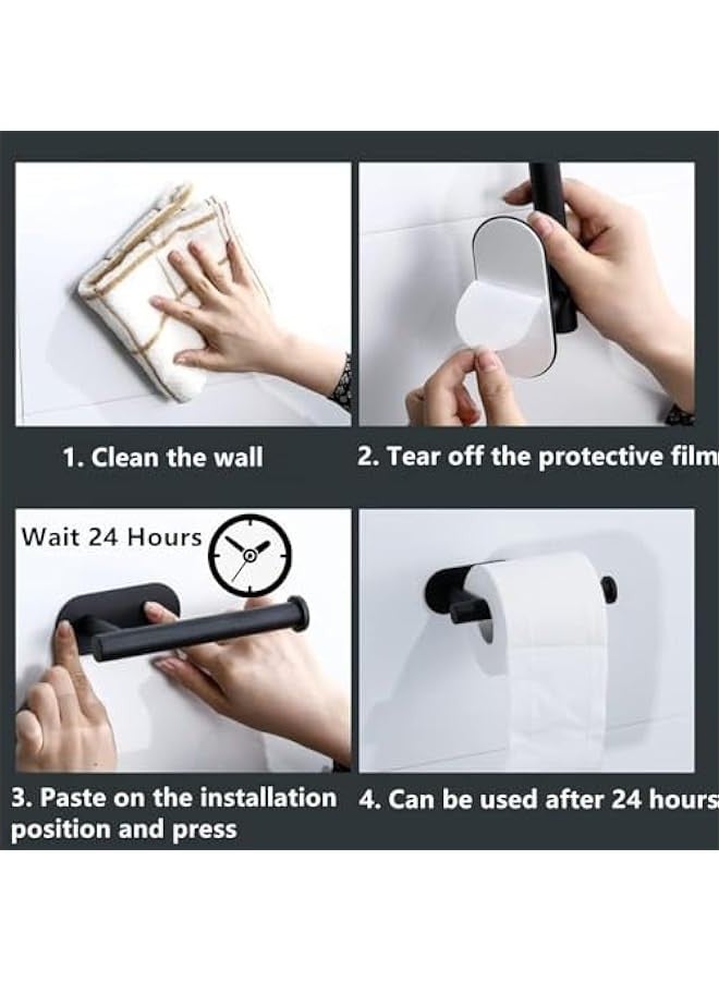 Beauenty 2PC Toilet Paper Holder Wall Mounted Toilet Roll Holder Black Paper Roll Holder Stand,Toilet Paper Holder For Mega Rolls,Self Adhesive Tissue Holder for Bathroom Kitchen Living Room - Image 4