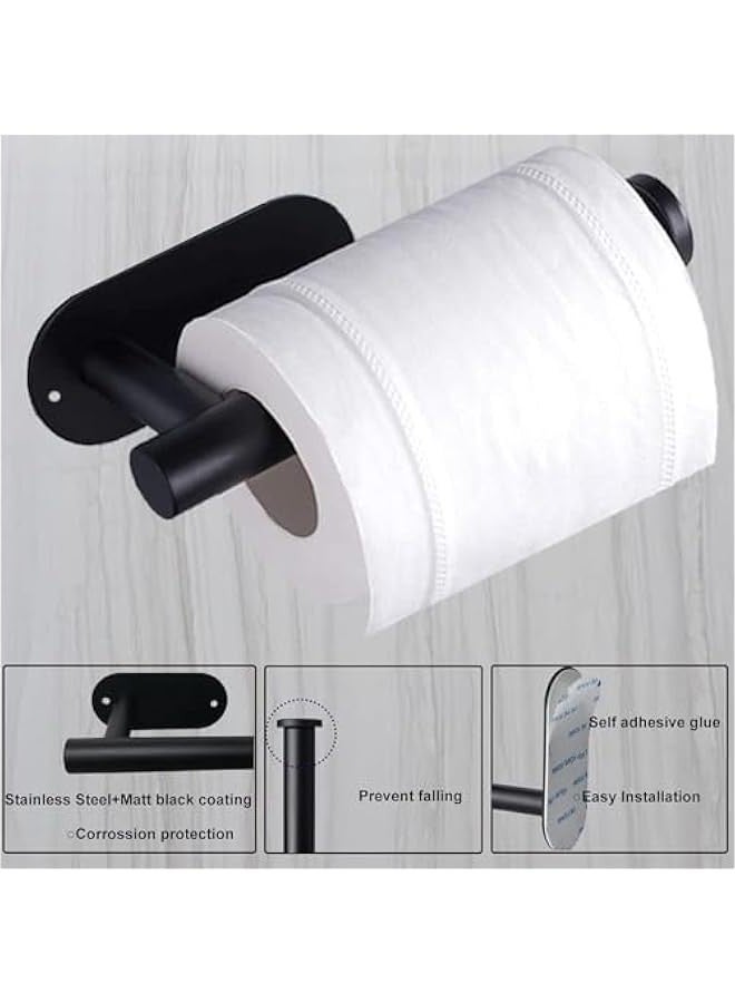 Beauenty 2PC Toilet Paper Holder Wall Mounted Toilet Roll Holder Black Paper Roll Holder Stand,Toilet Paper Holder For Mega Rolls,Self Adhesive Tissue Holder for Bathroom Kitchen Living Room - Image 5