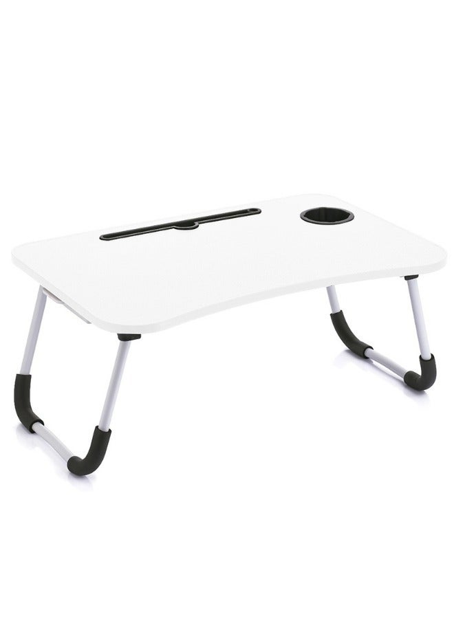Happy Home Foldable Laptop Table with Cup Holder and iPad (Length: 60cm * Width: 40cm) -White - Image 1