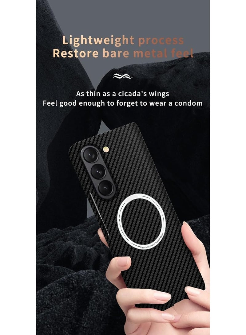 Magnetic Case for Samsung Galaxy Z Fold 7, Compatible with Samsung Z Fold 7 Carbon Fiber Slim Thin Lightweight Aramid Fiber PC Back Anti Scratch Drop Protection Rugged Shockproof Cover - Image 2