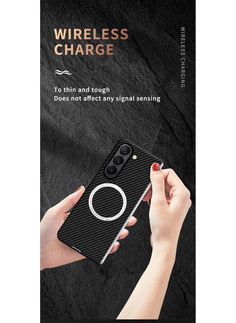 Magnetic Case for Samsung Galaxy Z Fold 7, Compatible with Samsung Z Fold 7 Carbon Fiber Slim Thin Lightweight Aramid Fiber PC Back Anti Scratch Drop Protection Rugged Shockproof Cover - Image 4