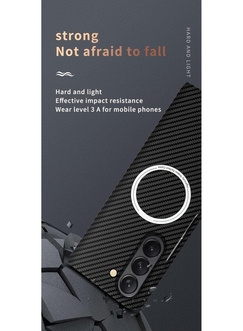 Magnetic Case for Samsung Galaxy Z Fold 7, Compatible with Samsung Z Fold 7 Carbon Fiber Slim Thin Lightweight Aramid Fiber PC Back Anti Scratch Drop Protection Rugged Shockproof Cover - Image 5