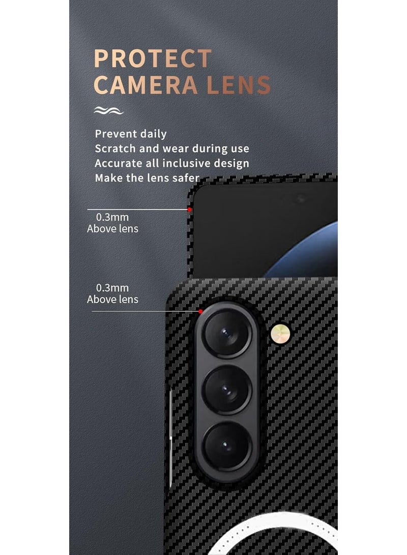 Magnetic Case for Samsung Galaxy Z Fold 7, Compatible with Samsung Z Fold 7 Carbon Fiber Slim Thin Lightweight Aramid Fiber PC Back Anti Scratch Drop Protection Rugged Shockproof Cover - Image 3