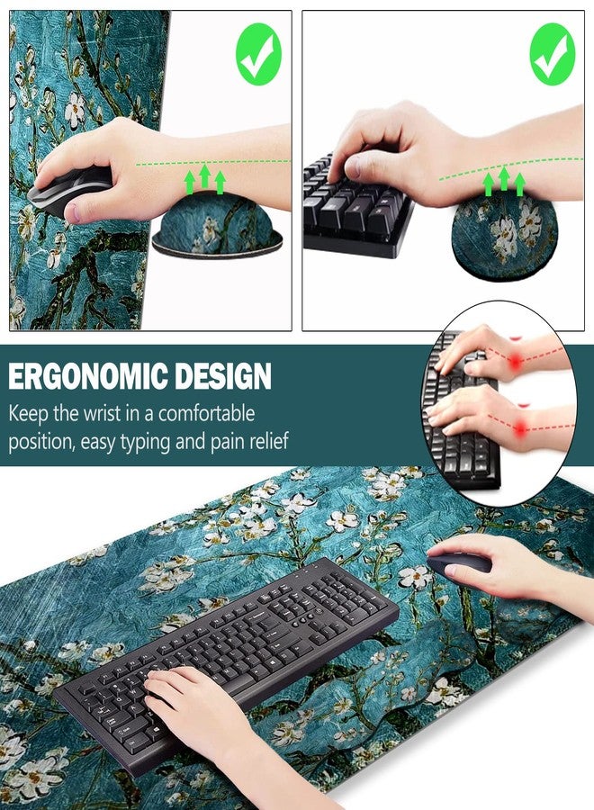 ARTSO Upgraded Extended Gaming Mouse Pad, Keyboard Wrist Rest Pad, Wrist Support Mousepad Set, Artso Large Stable Rubber Base Stitched Edges, Multifunctional Desk Pad 35 x15.5 in, Blue Van Gogh Painting - Image 3