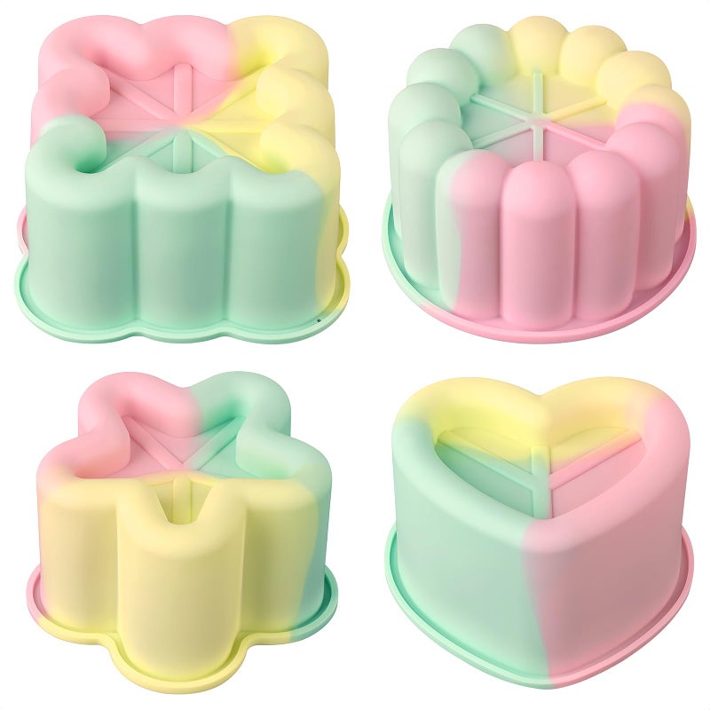 Actvty 4 Inch Silicone Cake Pans, Set of 4 Different Shapes Mini Cake Silicone Molds for Baking, Ice Cube, Jelly, Soap, BPA Free Non-Stick - Image 1