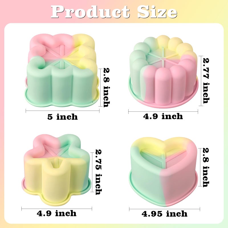 Actvty 4 Inch Silicone Cake Pans, Set of 4 Different Shapes Mini Cake Silicone Molds for Baking, Ice Cube, Jelly, Soap, BPA Free Non-Stick - Image 3