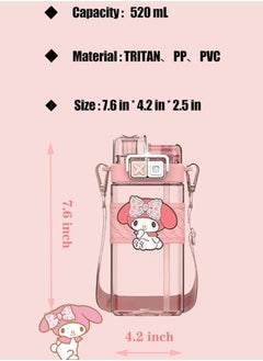 Kawaii Water Bottle Dual Nozzle Design with Portable Stylish Perfect Sport Travel Work Kurumi Pink 17.5 OZ  - Image 2