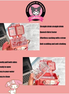 Kawaii Water Bottle Dual Nozzle Design with Portable Stylish Perfect Sport Travel Work Kurumi Pink 17.5 OZ  - Image 5