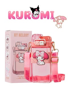 Kawaii Water Bottle Dual Nozzle Design with Portable Stylish Perfect Sport Travel Work Kurumi Pink 17.5 OZ  - Image 1